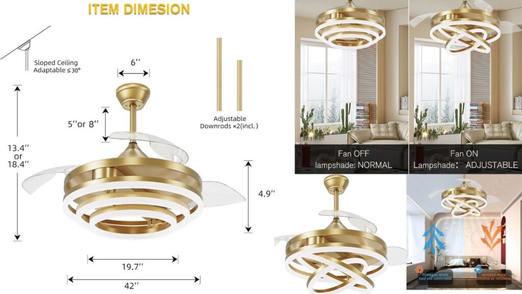 42 Inch Retractable Ceiling Fan
